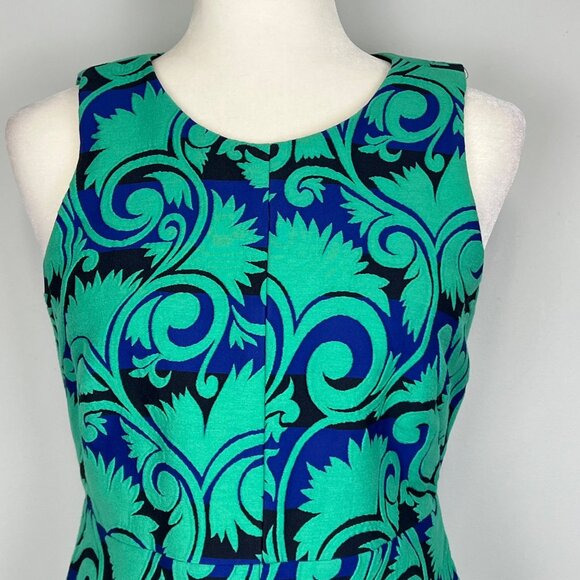 J Crew Womens Vineyard Jacquard A Line Dress Blue Green Sleeveless size 2 - Picture 3 of 11